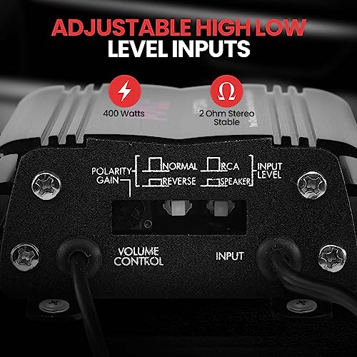 Pyle 2-Channel Marine Amplifier Receiver - Waterproof and Weatherproof Audio Subwoofer for Boat Stereo Speaker & Other Watercraft - 400 Watt Power, Wired RCA, AUX and MP3 Audio Input Cable