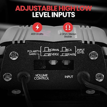 Pyle 2-Channel Marine Amplifier Receiver - Waterproof and Weatherproof Audio Subwoofer for Boat Stereo Speaker & Other Watercraft - 400 Watt Power, Wired RCA, AUX and MP3 Audio Input Cable