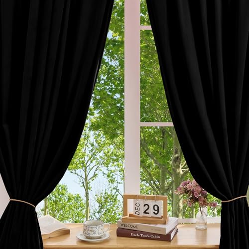 Manyshofu Black Velvet Curtains, 2 Panels Blackout 52x84 | Luxurious Velvet Feel, Thermal Insulated Noise Reducing, Dual Back Tab And Rod Pocket Hanging, Machine Wash Fade-Resistant - color: Black, size: 52"W x 84"L (Pack of 2)