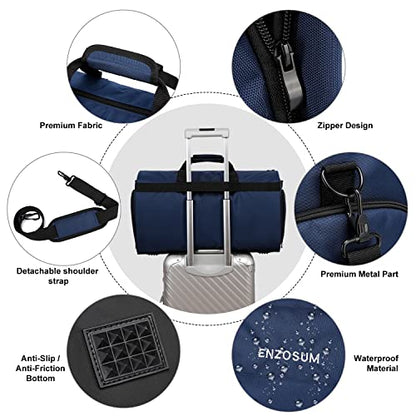 Convertible Garment Bags for Travel, Large Suit Bag Garment Duffle Bag with Shoulder Strap & Shoes Compartment, Carry On Garment Bag for Men Women-2 in 1 Hanging Suit Bags for Travel, Blue - color: Blue