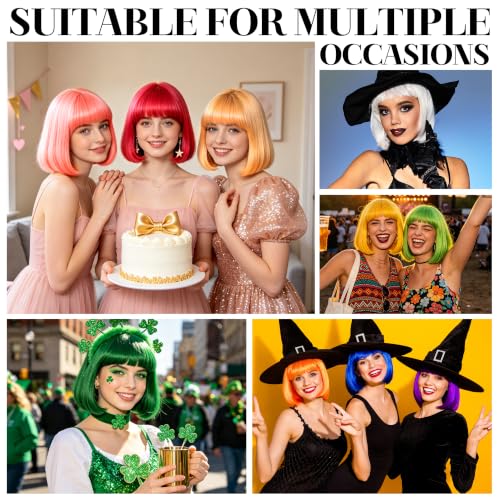 Short Bob Straight Hair Wigs with Bangs, Synthetic Fiber Colorful Hair, Cat Eye Glasses for Women (White) - color: White