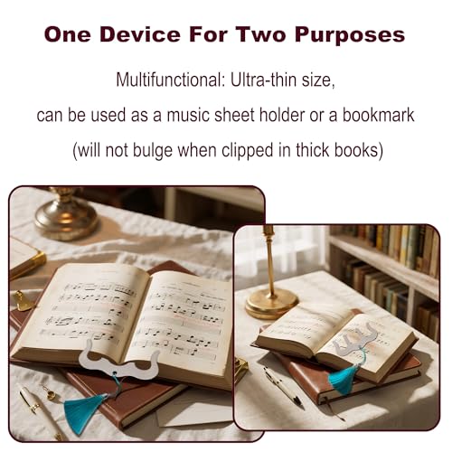 Metal Music Book Clip Set - Black Stainless Steel Music Stand Accessory,Hands Free Book Page Holder for Piano,Keyboard,Cookbooks,Book,with Velvet Carrying Bag (Silver) - color: Silver