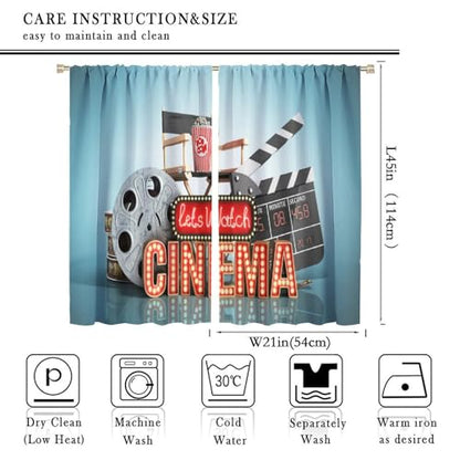 Movie Theater Kitchen Curtains, Old Fashion Entertainment Objects Related to Cinema Film Reel Motion Picture,Window Drapes Set 2 Panels,42x45 Inches - color: Movie Theater-7, size: 21"W x 45"L (Pack of 2)