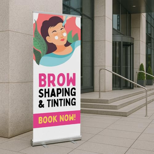 Lashes & Brows Retractable Stand Banner by DC | 33"x81" Roll-Up Display | Brow Shaping Tinting Book Naw Vertical Pull-Up Banner for Trade Shows & Events | Made in USA | (Stand Not Included) - color: Brow Shaping Tinting Book Naw, size: Retractable Banner