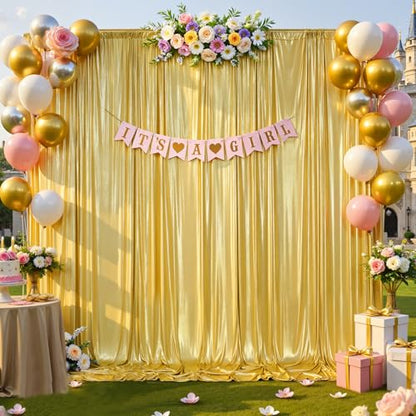 20x10ft Gold Backdrop Curtains Wedding Party Glitter Sequin Curtain Backdrop Fabric Shimmer Drapes Backdrop Bridal Baby Shower Birthday Christmas Photoshoot Background Photography 5x10FT，4 Panels - color: Gold, size: 20ft X 10ft(4 Panels 5ft X 10ft)