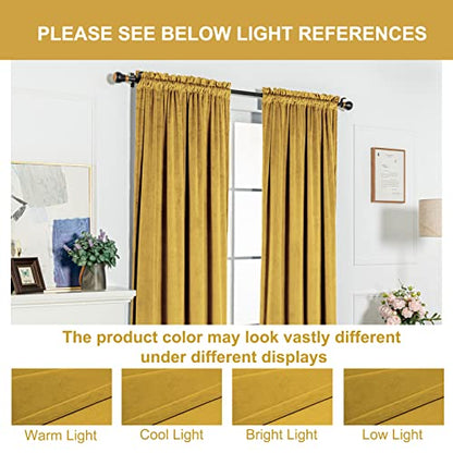 FY FIBER HOUSE Rod Pocket Ring Luxury Velvet Window Curtain Panels Blackout Draperies Heat Insulated Panel Drapes W52 X L84 Inch Set of 2 Panels Gold Yellow - color: Gold Yellow, size: 84"W x 52"L (Pack of 2)