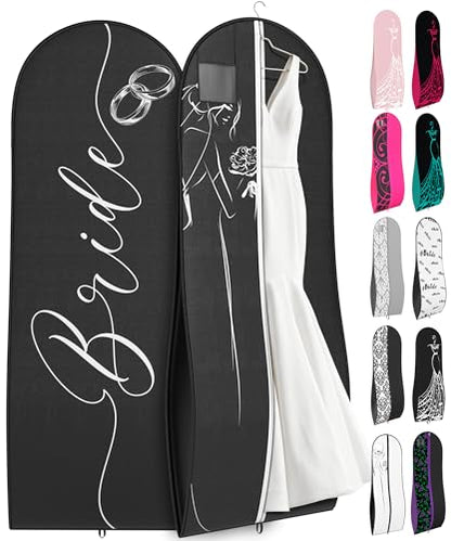 Your Bags Women’s Dress and Gown Garment Bag -72”x24” and 10” Tapered Gusset Prom Bags (Black/White Bridal) - color: Black/White Bridal