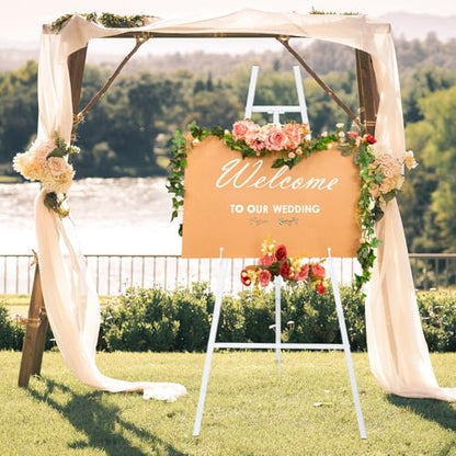 White Croblissful 50" Easel Stand for Wedding Sign Adjustable, Metal | 3 Tier Height, Display Easel with Chain, Heavy Duty Floor Tripod, Welcome Wedding Baby Shower Sign, Painting Canvas Poster - color: White