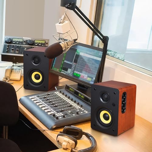Sanyun SW206 80W 2.0 Active Bookshelf Speakers, Dual-Mode Creator & Music | 4" Carbon Fiber + 25mm Silk Dome, 24bit DAC, 6.35mm TRS Balanced + (Optical/Coaxial/AUX/USB/BT) Inputs, MDF, (Pair, Red) - color: Red