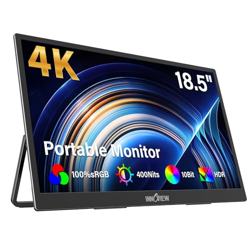 InnoView 4K Portable Monitor 18.5" 3840x2160 UHD USB-C HDMI for Laptop, 400 nits IPS Computer Gaming Display HDR Travel Monitor with W/180°Adjustable Stand for Desktop Mac Phones Tablet PS5/4 Switch - size: 18.5 Inches