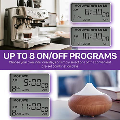 Fosmon 7 Day Digital Timers for Electrical Outlets, Indoor Plug-in Light Timers Switch Programmable, Electric Wall Plug for Lamp, Grow Reptile Lights, Aquarium, 15A/1875W, Grounded- 2 Pack - style: 7 Day Timer with Random Function - 2 Pack