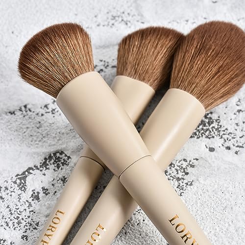 LORYP 18 Piece Makeup Brushes Set Labeled Face and Eye Brush Set Complete with Foundation, Concealer, Contour, Blending, Blush, Eyeshadow Brushes with Travel Holder Case - color: B-Khaki