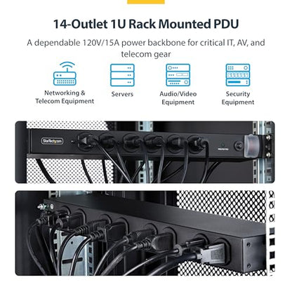 StarTech 14-Outlet 1U PDU, 6 Front 8 Rear, Surge, TAA (1415B8H-RACK-PDU-SP) - style: 14-port|15A|Surge Protect