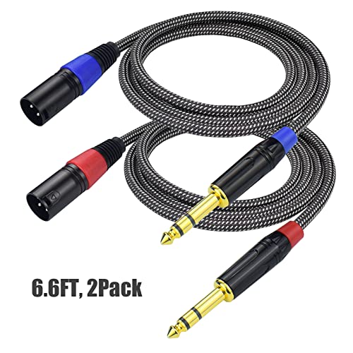 Balanced 1/4" TRS to XLR Male Patch Cable, 6.6Feet Quarter Inch 6.35mm to 3pin XLR Male Microphone Cable, Heavy Duty Nylon Braided, Gold Plated Plug, for Mixer, Speaker, Studio Monitor -2Pack - size: 6.6Feet, 2Pack