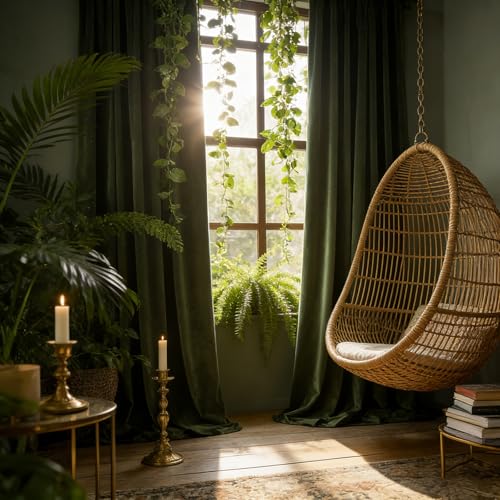 Velvet Blackout Curtains 52" W x 84" L - Olive Green Room Darkening Drapes with Rod Pocket & Back Tab, 2 Panel Set for Bedroom Living Room - color: Rod Pocket |Olive Green, size: 52"W x 84"L (Pack of 2)
