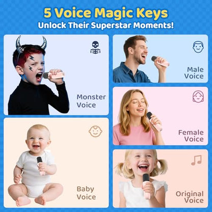 Karaoke Machine for Kids, Toys for 3-12 Years Old Girls Gifts, Kids Karaoke Microphone Machine Toy, Best Fun Christmas Birthday Gifts for 5 6 7 8 9 10 11 Years Teens Girl Boys Pink 2 Mic - color: Pink 2 Mics