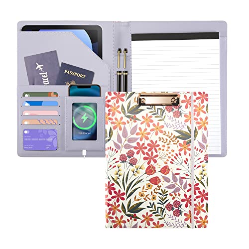 Padfolio for Women PU Leather Portfolio Cute Binder Foldable Recipe Clipboard Purple Phone Pocket - color: 03_fresh Violette
