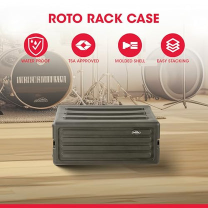 SKB 4U Roto Rack Case - Durable Polyethylene Gear Protector, Stackable, Waterproof with Twist Latches & Rubber Feet for Musicians, DJs, and A/V Equipment - Secure Transport & Storage Solution | Waterproof with Twist Latches and Rubber Feet for Musicians,