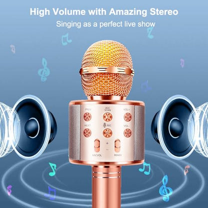 Microphone for Kids Voice Change Karaoke Microphone Kids Girl Gifts Handheld Wireless Bluetooth Microphone Home Party Favor Mic Microphones Kids Christmas Birthday Gifts - color: Rose Gold