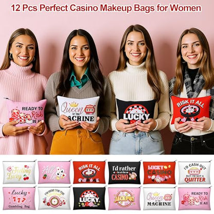 Reginary 12 Pcs Casino Gifts Casino Makeup Bags for Women | Casino Cosmetic Bags for Gambler, Gamblings Travel Zipper Pouches, Lucky in Love Bachelorette Themed Party Favors - style: Gambler