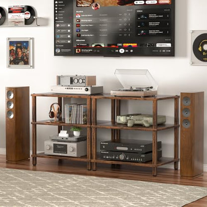LELELINKY 3-Tier AV Media Player Stand, Brown Stereo Cabinet, Modern Stereo Cabine,Game Console Shelf,Wooden TV Stand,Multifunctional Entertainment Center, Suitable for Home, Conference Room - color: Brown, size: 3 Tier