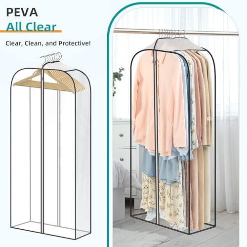LANDNEOO 6 Pack Clear Garment Bags for Hanging Clothes with Zippers on Double Sides - 10'' Clothes Storage for Coat, Dress, and Fur in Closet - 50'' Long Suit Bags - size: 50 inch