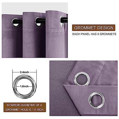 DWCN Velvet Curtains 63 inches Long- Room Darkening Light Blocking Window Drapes for Nursery Bedroom, Living Room, Tieable Solid Grommet Curtains & Drapes, W52 x L63, Lavender, 2 Panels - color: Lavender, size: 52"W x 63"L (Pack of 2)