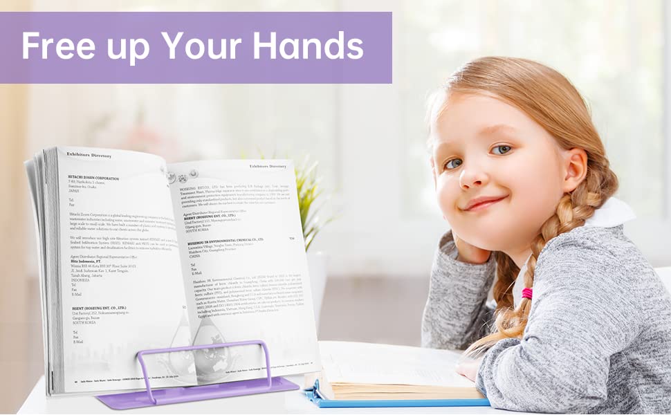 Honagu Metal Desk Book Holder, Hands Free Adjustable Cookbook & Document Holder, Portable Bookstand for Music Books, Textbooks, Recipes, Tablets & iPads (Purple) - color: Purple
