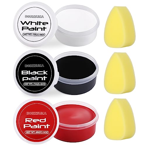 BOBISUKA White Black Red Face Body Paint with 3PCS Sponges Face Painting Kit for Adult Large Capacity Oil Based Paints Palette For Halloween Makeup Clown Joker Devil Cosplay SFX Costume Party - color: SET 03