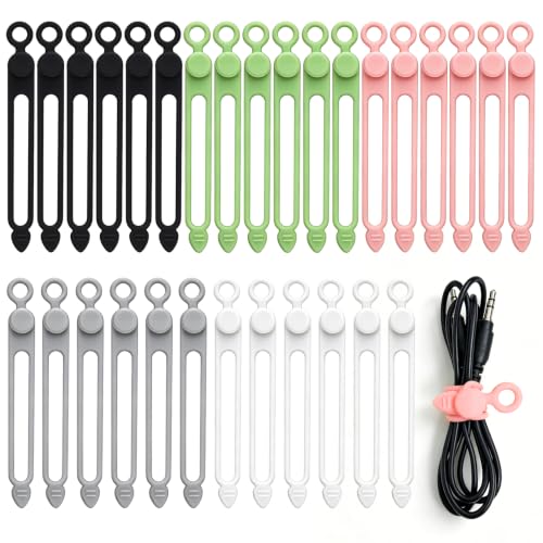 30Pcs Silicone Cable Ties Reusable Wire Organizer Straps - color: 30pcs(5 Colors)