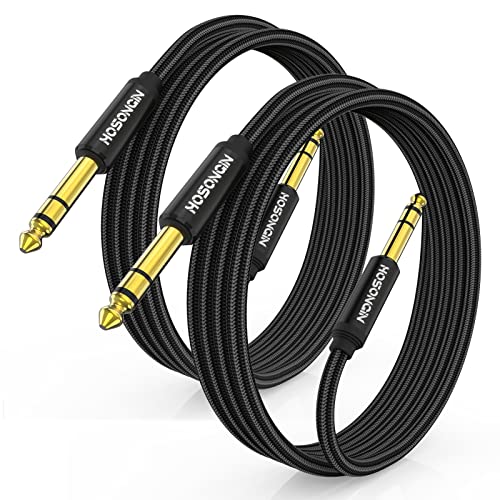 HOSONGIN 1/4 Inch TRS Instrument Cable 6.6ft 2-Pack [Nylon Braided Shielded], 1/4 Inch to 1/4 inch TRS Male to Male Plug Stereo Audio Cord, Quarter Inch 6.35mm Balanced Interconnect Line - size: 6.6 Feet, style: 1/4" TRS Cable - 2 Pack