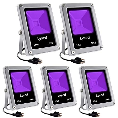 10W LED Black Lights,Blacklight Flood Light with Plug IP66 Waterproof,Outdoor Blacklight for Halloween Dance Party, Glow in The Dark, Aquarium, Body Paint, Fluorescent Poster, 5 Pack