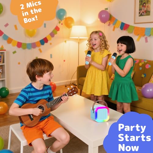 Karaoke Machine for Kids Adults, Mini Karaoke Machine with 2 Wireless Microphones, Portable Bluetooth Speaker with Voice Changing Effects & LED Lights, Best Gifts Toys for Girls and Boys - color: BLue