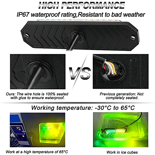 ASPL 8pcs Sync Feature Ultra Slim 12-LED Surface Mount Flashing Strobe Lights for Truck Car Vehicle LED Mini Grille Light Head Emergency Beacon Hazard Warning Lights (Amber/Green) (Pack of 2) - color: Amber/Green, size: 4.41L x 0.44W x 1.14H Inch (Pack of