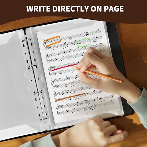 80 Sleeves Sheet Music Binder 8.5"x11" Sheet Music Folder with Elastic Band | Black Sheet Music Protective Sleeves Binder with Plastic Sleeves for Audition,Orchestra,Piano, Choir, Stand