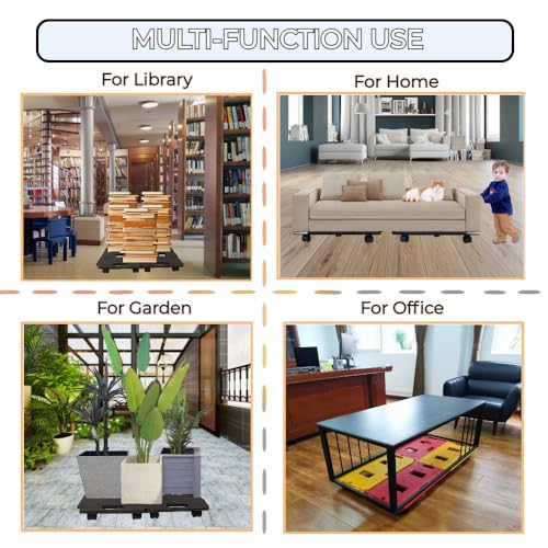 Furniture Dolly, 2 Pack Moving Dolly Connectable, 24.6in-12.4in 440 Lbs Capacity, Furniture Movers 5 Wheels Heavy Duty, Small Flat Dolly Cart, Portable and Light Dollies (Black Dolly)