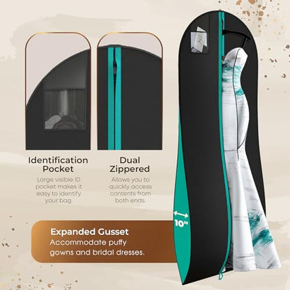 Your Bags Women’s Dress and Gown Garment Bag -72”x24” and 10” Tapered Gusset Prom Bags (Blue/Black Dress Print) - color: Blue/Black Dress Print