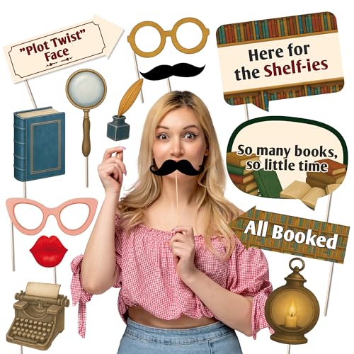 Book Club Photo Booth Props & Literary Party Decorations, Fun Supplies for Reading Groups - 20pcs