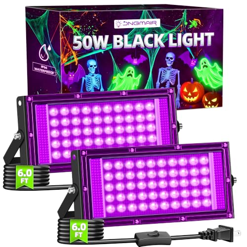2 Pack 50W LED Black Light for Halloween, Waterproof Blacklight Glow Party | IP66, Outdoor, Birthday, Neon Party, Body Paint, Fluorescent Poster Tapestry, Bedroom, Classroom, 6ft Cord & Plug & Switch - style: 50W-2Pack