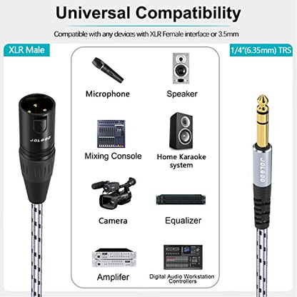 JOLGOO 6.6 ft 1/4" TRS to XLR Male Cable - Balanced 6.35mm TRS to 3-Pin XLR for Microphones - size: 6.6 Feet, style: 1/4 TRS Male to XLR Male