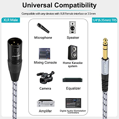 JOLGOO 1/4 Inch TRS to XLR Male Cable, Balanced 6.35mm TRS Plug to 3-pin XLR Male, Quarter inch TRS Male to XLR Male Microphone Cable, 10 Feet - size: 10 Feet, style: 1/4 TRS Male to XLR Male