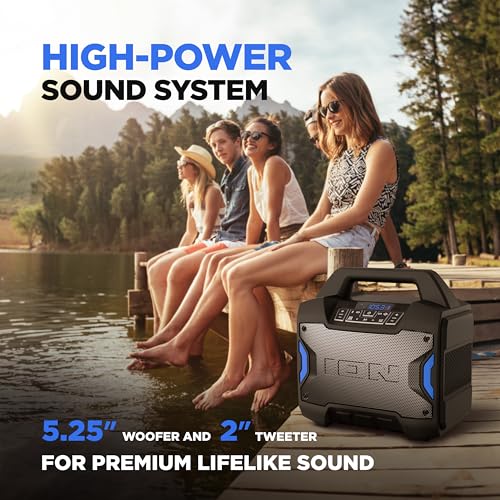 ION Tailgater Boom 60W Portable Bluetooth Outdoor Speaker | Water Resistant, Radio, Mic Input, USB Charging, Stereo Linking, Bass Boost and App Control, for Parties and Outdoor Events - style: 60W water-resistant