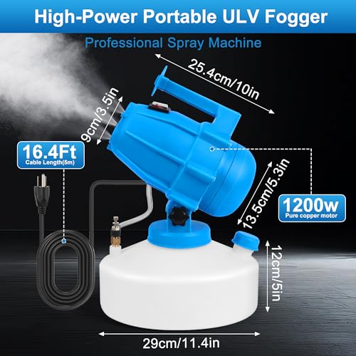 5L (1.3 Gallon) Electric ULV Fogger Sprayer Machine with 3 Nozzles, Portable Cold Fogger with Adjustable Flow Rate, 30ft Spraying Distance for Home, School, Hotel, Church, Garden, Yard