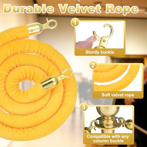 PATIKIL Velvet Stanchion Ropes, (6.6Ft x1.26 Inch, Yellow) (1Pcs), Velvet Ropes Crowd Control Queue Barrier with Gold Buckle, Suit for - Carpet Events/Hotels/Movie Theaters/Grand Openings - color: Yellow Rope, Gold Buckle