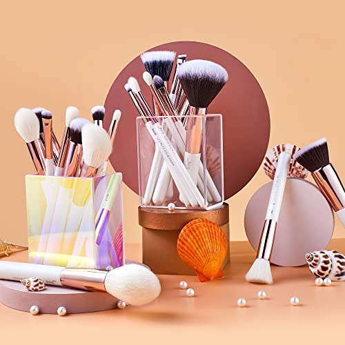 Jessup Brand 25pcs Professional Makeup Brush set Beauty Cosmetic Foundation Power Blushes eyelashes Lipstick Natural-Synthetic Hair Brushes set (Pearl White/Rose Gold) - color: Pearl White/Rose Gold