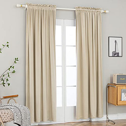 PLEASANT BOULEVARD Beige Velvet Curtains 108 inch Long Heavyweight Blackout Curtains Rod Pocket Thermal Insulated Darkening Window Drapes for Bedroom Living Room, W52 x L108, 2 Panels - color: New Beige, size: 52"W x 108"L (Pack of 2)
