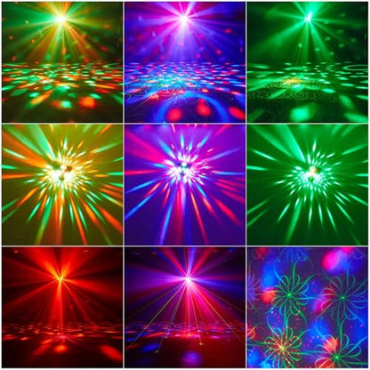 Yinpkteo 4 in 1 Disco Ball DJ Party Lights, 3 RGB Disco Lights+Red and Green Pattern Lamp Strobe Lighting for Home Room Dance Parties Birthday Karaoke Halloween Christmas Wedding Show Club Decorations