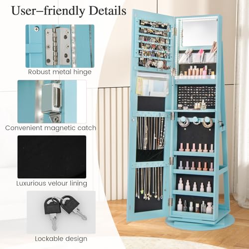 LOKO 360° Swivel Jewelry Cabinet, Lockable Jewelry Organizer (Sky Blue) - color: Sky Blue