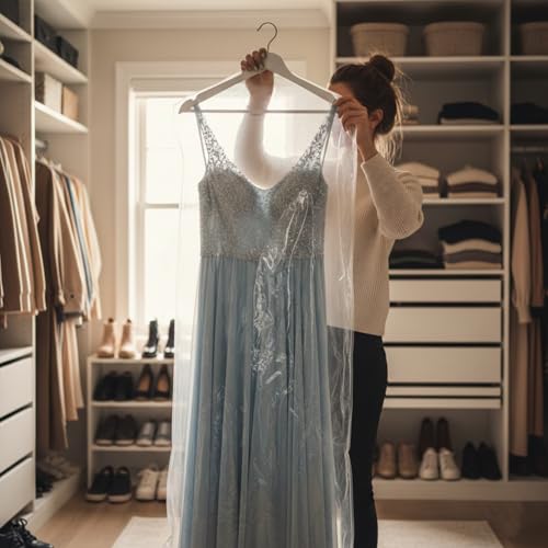 10Pcs Dry Cleaner Bags Plastic Clear Dress Bag 71-Inch Long Dry Cleaning Bag for Clothes, Plastic Garment Bags for Hanging Clothes, Long Dresses, Suits, Gowns, Dance Costumes, 60x180 cm