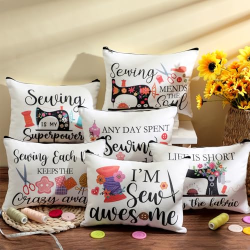 Reginary 12 Pcs Sewing Gifts for Quilters Sewing Makeup Bags | Quilt Cosmetic Travel Bags, Organizer Toiletry Zipper Pouches for Women Mother Grandma Wife, Friends Christmas Birthday Gifts - style: Sewing